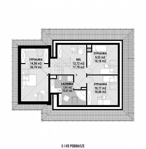 Rzut poddasza POW. 91,1 m²