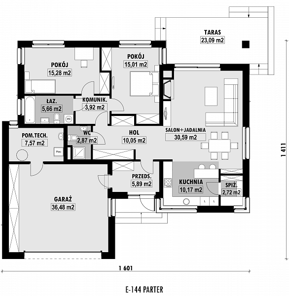 Rzut parteru POW. 292,4 m²