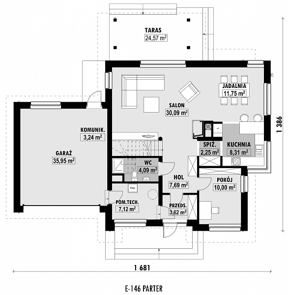Rzut parteru POW. 123,3 m²