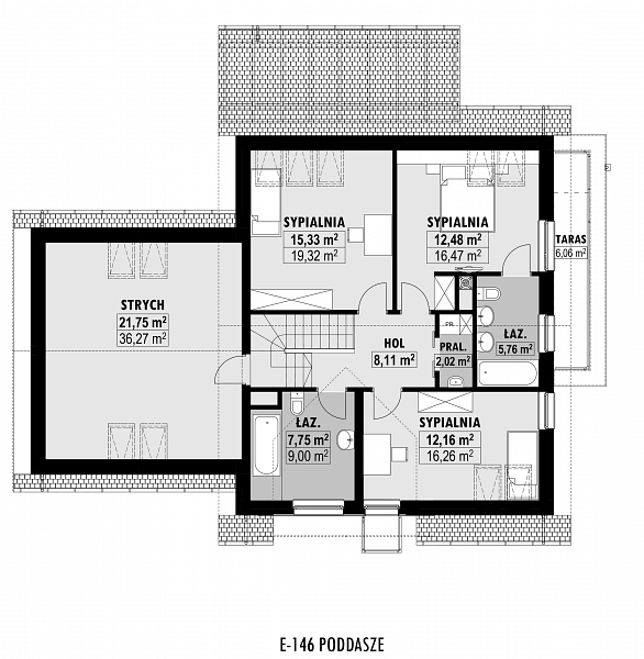 Rzut poddasza POW. 119,3 m²