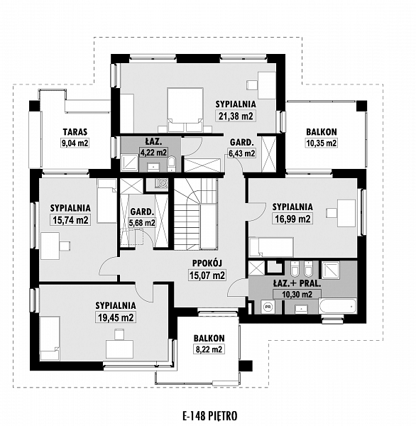 Rzut piętra POW. 142,9 m²