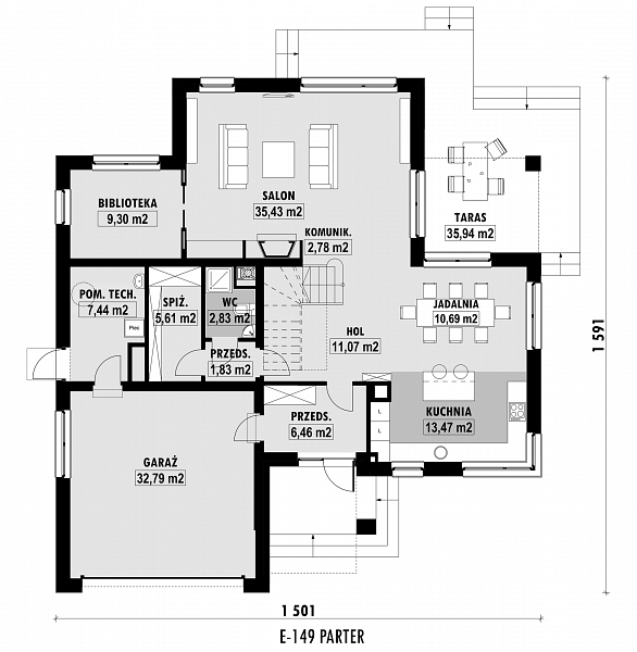 Rzut parteru POW. 139,7 m²