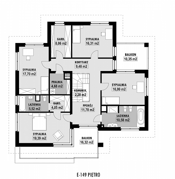 Rzut piętra POW. 153,5 m²