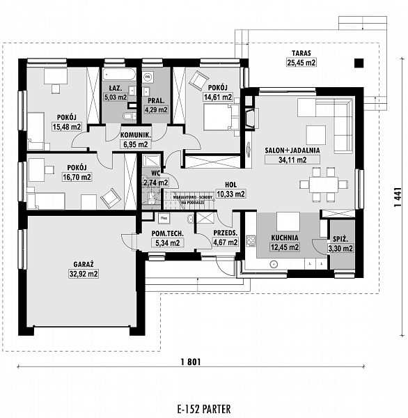 Rzut parteru POW. 168,9 m²