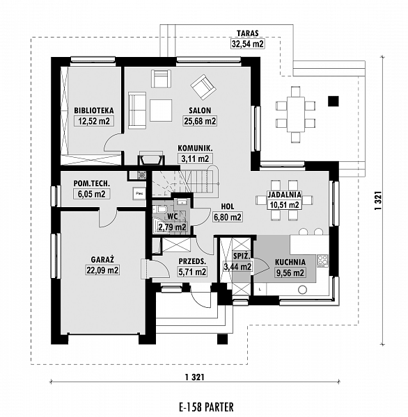 Rzut parteru POW. 108,3 m²