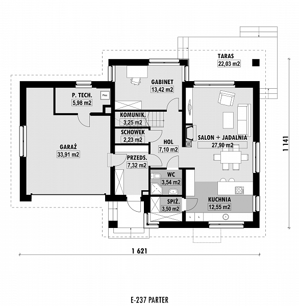 Rzut parteru POW. 120,7 m²