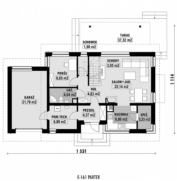Rzut parteru POW. 90,9 m²