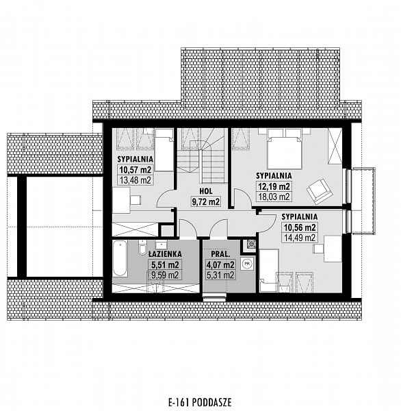 Rzut poddasza POW. 70,6 m²