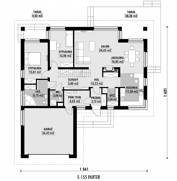 Rzut parteru POW. 150,1 m²
