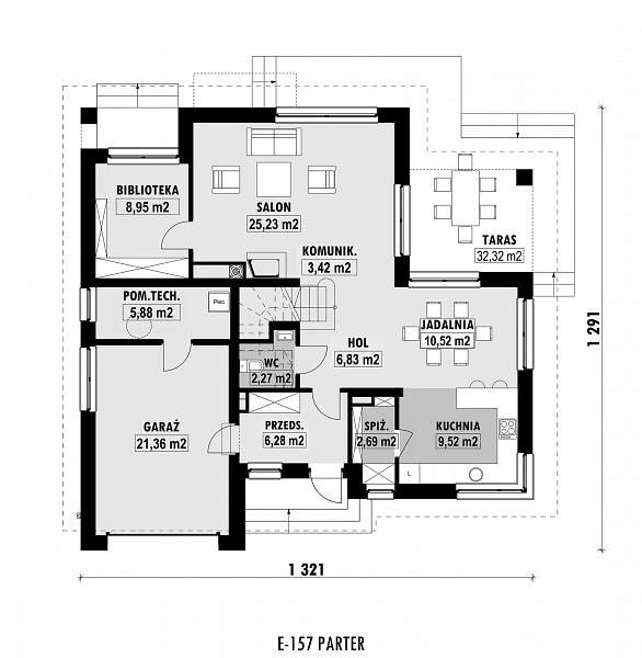 Rzut parteru POW. 102,8 m²