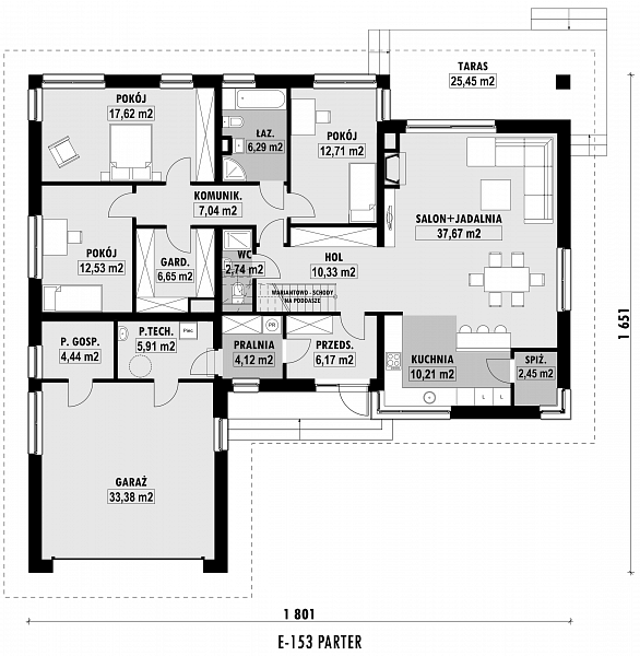 Rzut parteru POW. 180,3 m²