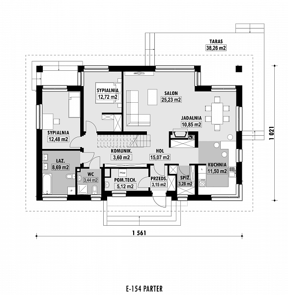Rzut parteru POW. 115,1 m²