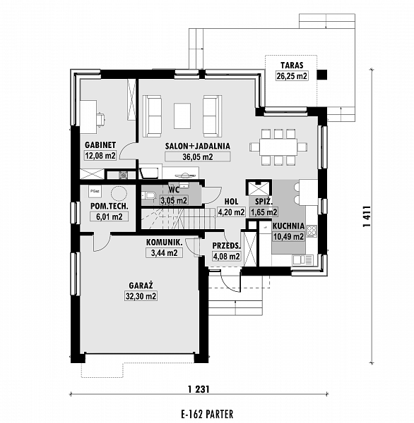 Rzut parteru POW. 113,4 m²