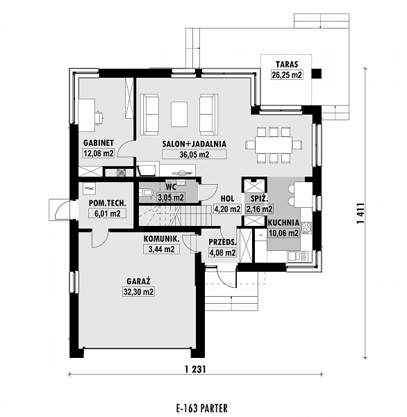 Rzut parteru POW. 113,4 m²