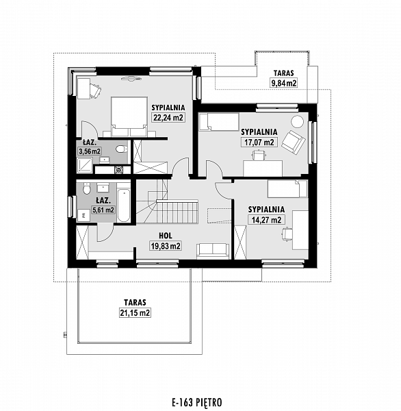 Rzut piętra POW. 113,6 m²