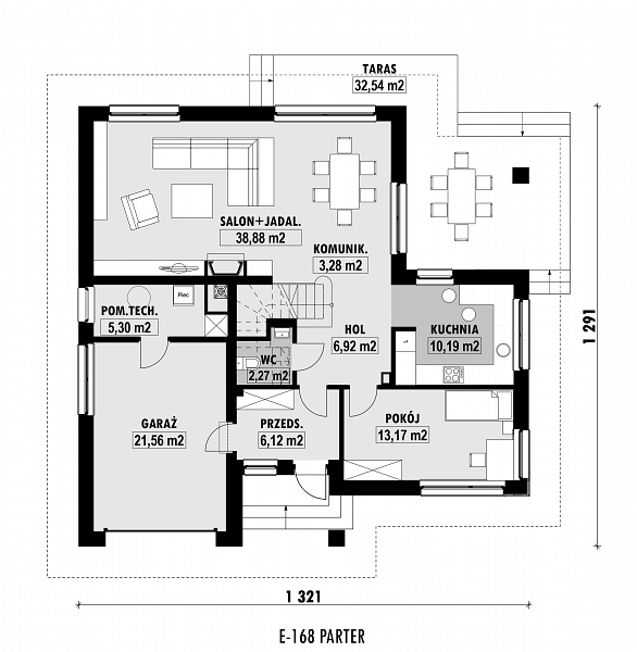 Rzut parteru POW. 107,7 m²