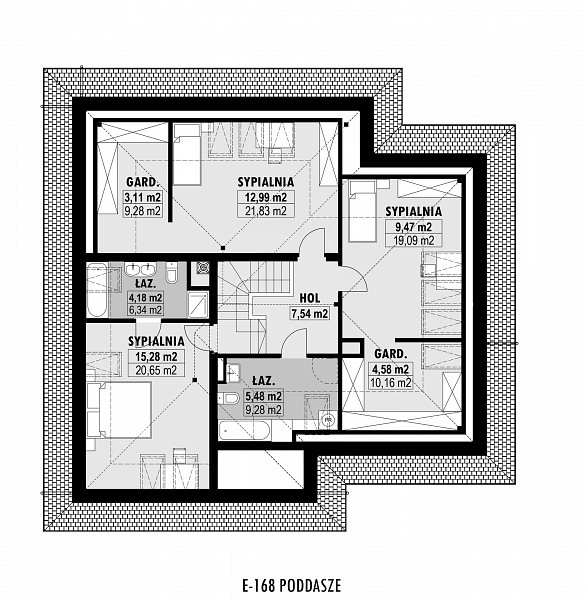 Rzut poddasza POW. 104,2 m²
