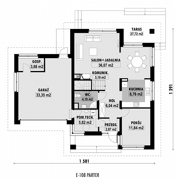 Rzut parteru POW. 115,8 m²