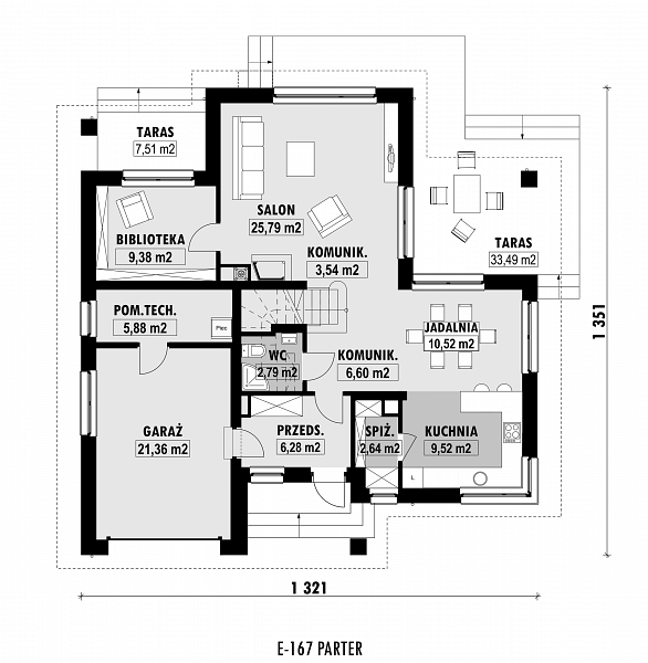 Rzut parteru POW. 104,3 m²