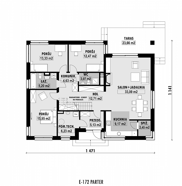 Rzut parteru POW. 123,3 m²
