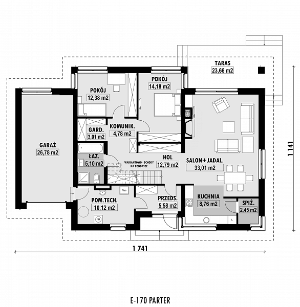 Rzut parteru POW. 138,9 m²