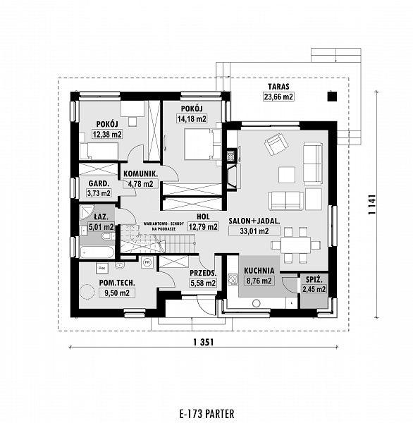 Rzut parteru POW. 112,2 m²