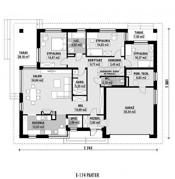 Rzut parteru POW. 178,0 m²