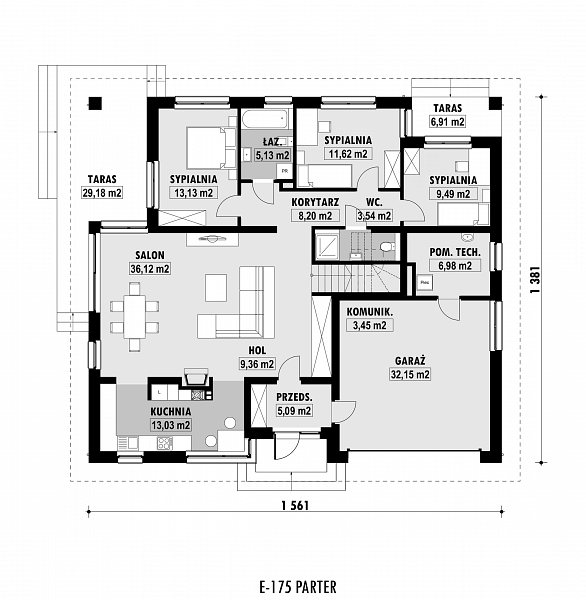 Rzut parteru POW. 157,3 m²