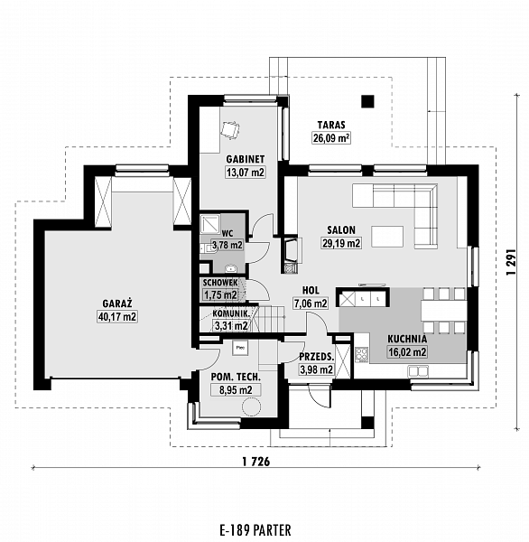Rzut parteru POW. 127,3 m²
