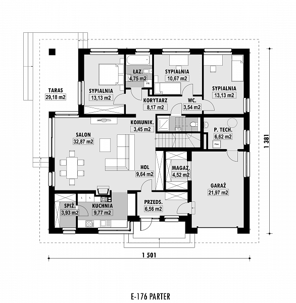 Rzut parteru POW. 152,7 m²