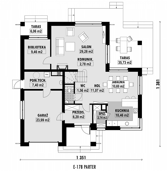 Rzut parteru POW. 115,5 m²
