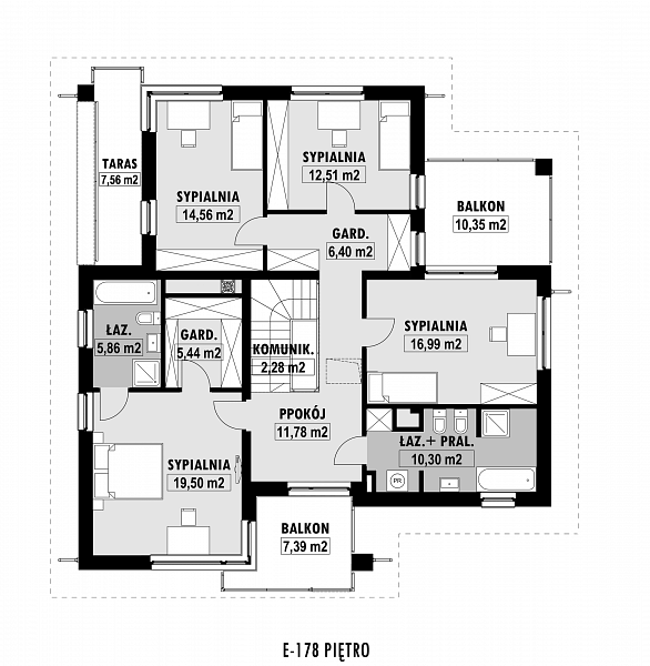 Rzut piętra POW. 130,9 m²