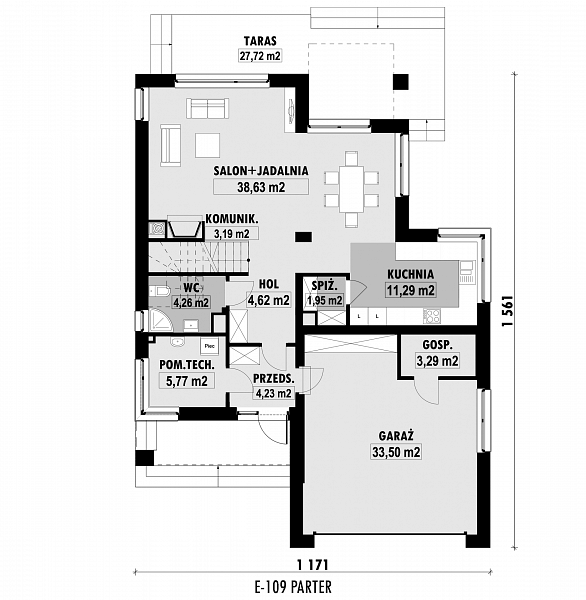 Rzut parteru POW. 110,7 m²