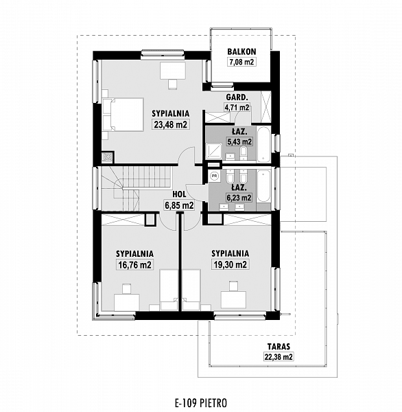 Rzut piętra POW. 112,2 m²