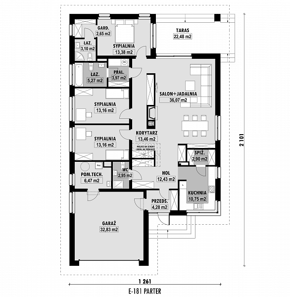 Rzut parteru POW. 176,8 m²