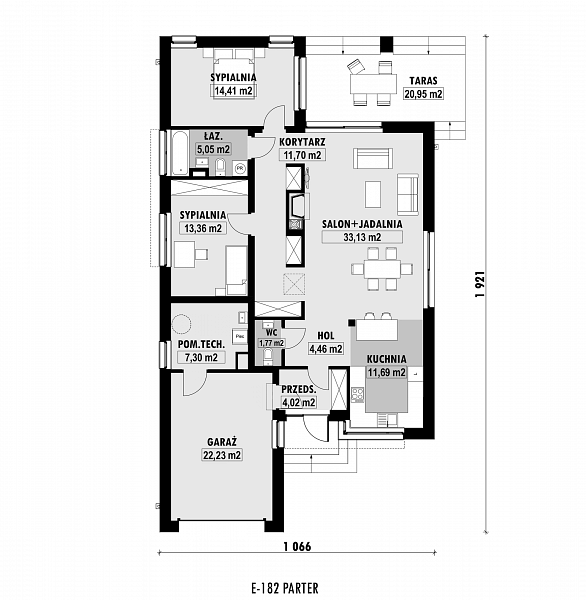 Rzut parteru POW. 129,1 m²