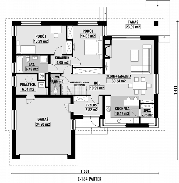 Rzut parteru POW. 143,5 m²