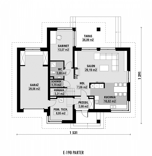 Rzut parteru POW. 116,3 m²