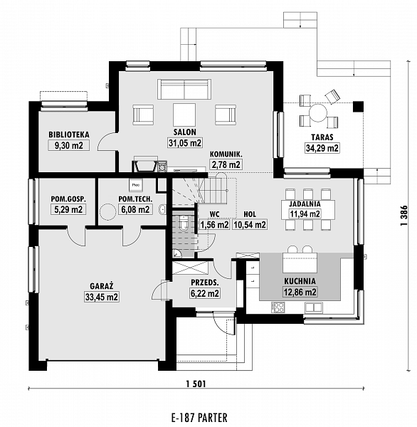 Rzut parteru POW. 131,1 m²
