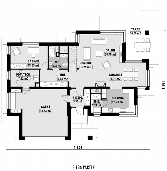 Rzut parteru POW. 143,0 m²