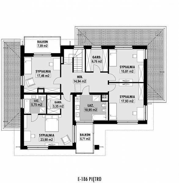 Rzut piętra POW. 131,6 m²