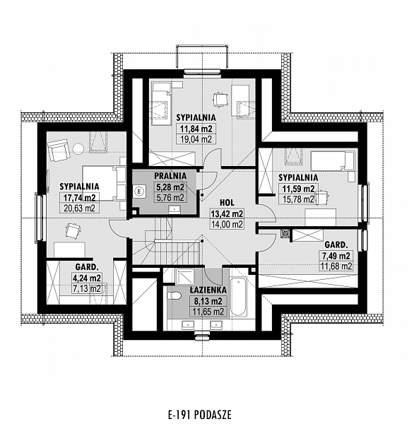 Rzut poddasza POW. 105,7 m²