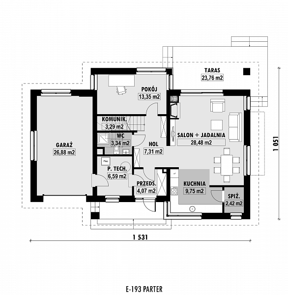 Rzut parteru POW. 105,5 m²