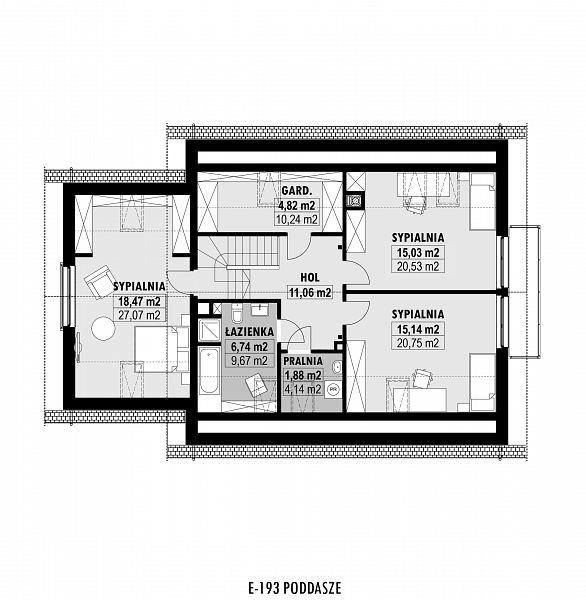 Rzut poddasza POW. 103,5 m²