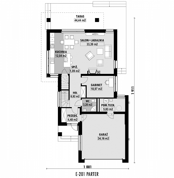 Rzut parteru POW. 112,2 m²
