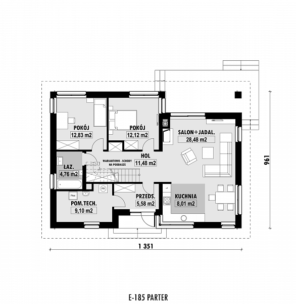 Rzut parteru POW. 92,4 m²