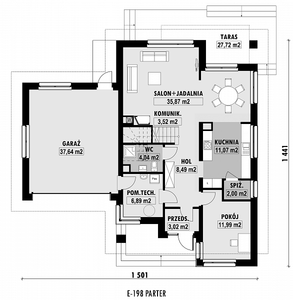 Rzut parteru POW. 124,5 m²