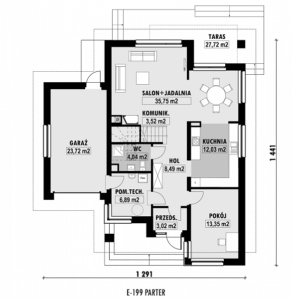 Rzut parteru POW. 110,8 m²
