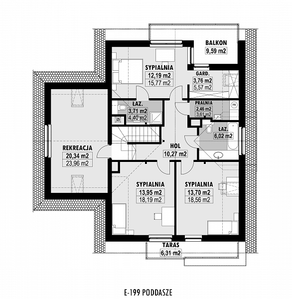 Rzut poddasza POW. 122,3 m²