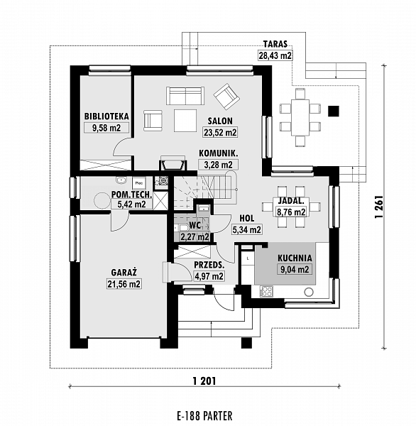 Rzut parteru POW. 93,7 m²